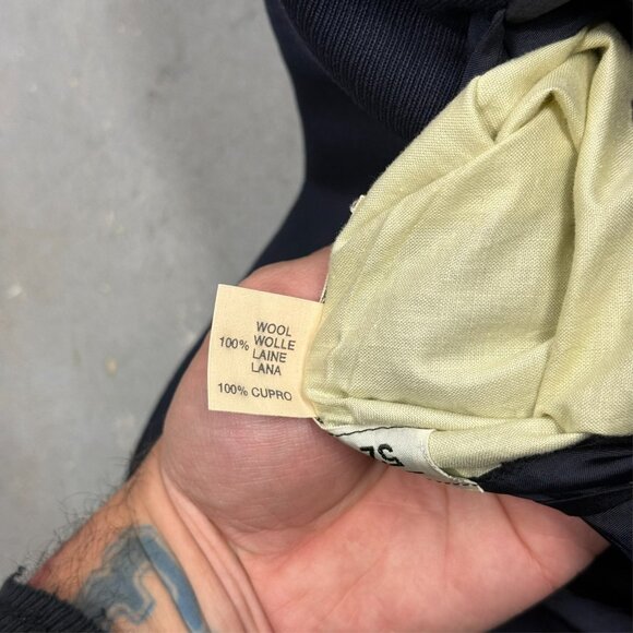 Brioni Coat Wool Long Overcoat Chesterfield Twill Made in Italy Blue Large 42 R - Picture 11 of 12